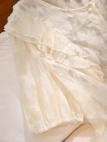 CosyJoli 加大码女式杏色镂空衬衫，休闲女装，夏季半透明衬衫 - 杏色 - 查看 4