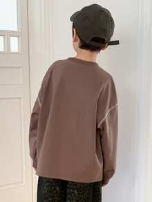 Hapijoa Young Boys' Oversized Crew Neck Long Sleeve Casual Pullover Sweatshirt - Brown - View 4
