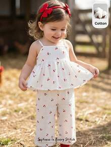 Cozy Pixies 2pcs Baby Girl Floral Print Camisole Top And Elastic Waist Pants Set - Multicolor - View 2
