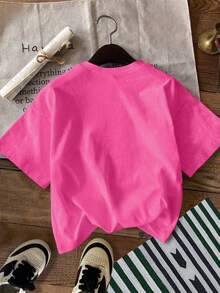 SHEIN LUNE 女士T恤，休闲街头风印花短袖T恤，可爱夏季上衣 - 玫紅色 - 查看 2