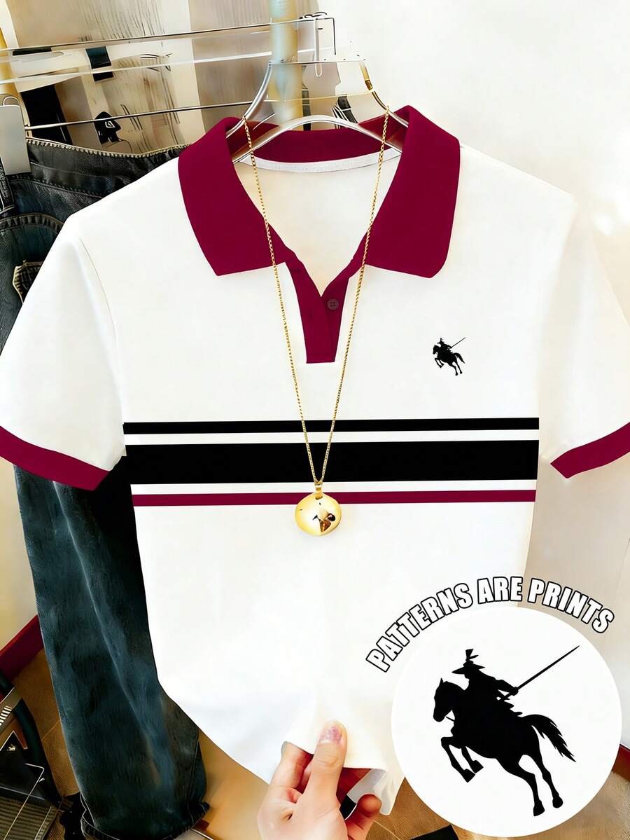 Resyla 女士条纹印花撞色短袖 Polo 衫 T 恤 - 彩色 - 查看 1