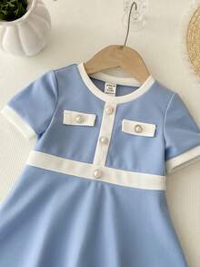 LMoss Kids Vestido casual de punto con cuello redondo y bloques de color para niña bebé - Azul - Ver 5