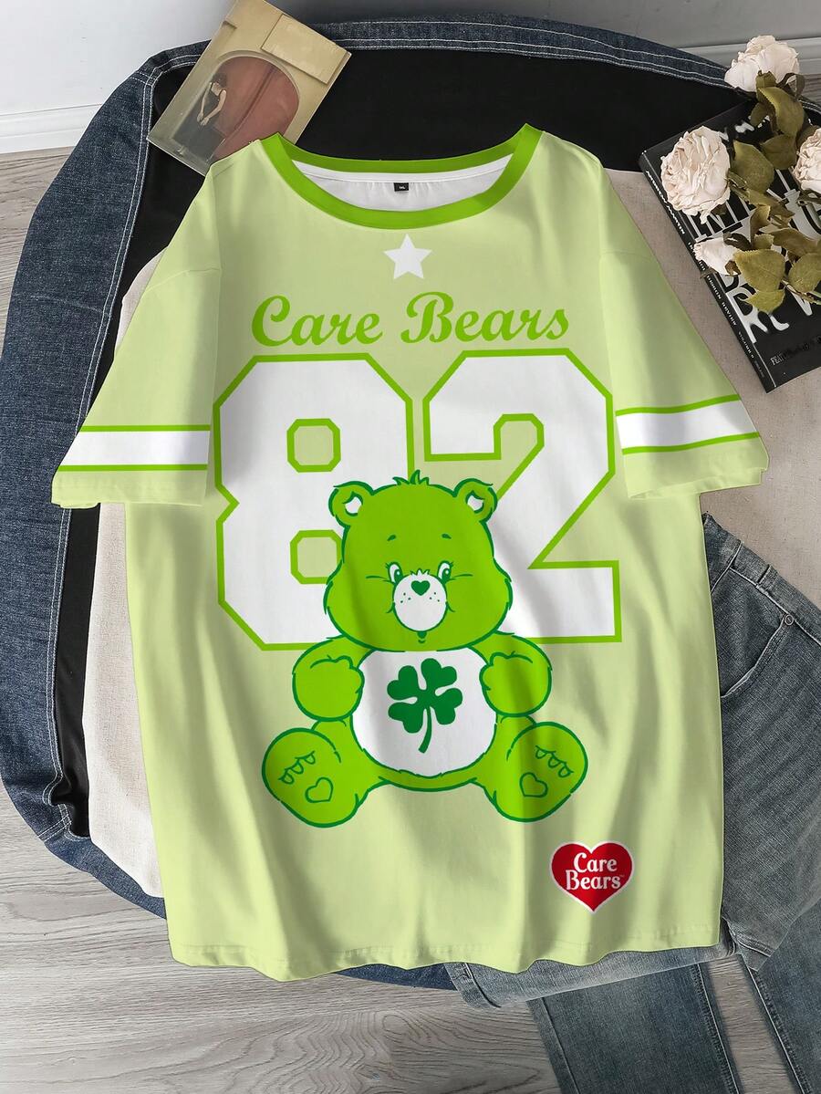 SHEIN X Care Bears Women's Casual Bear & Number Print T-Shirt, Summer - White - View 1