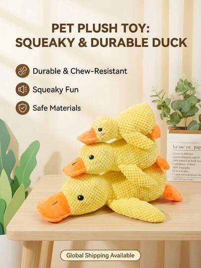 PETSIN 1 pieza Juguete de perro de peluche de pato amarillo para masticar, hacer dentición y entretenimiento. Juguete para mascotas para perros pequeños y medianos.