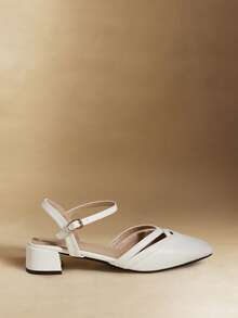 Rosivie Giày sandal nữ kiểu Pháp cổ điển, quai ngang nhẹ nhàng, gót dày, màu nâu, mũi kín, thích hợp cho công sở, mùa xuân mới. - Màu trắng - Xem 2