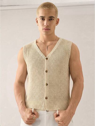 SWAVVY 男士休闲纯色无袖针织上衣