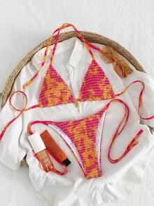 Swim Vcay Bộ 2 bikini hai mảnh kiểu cổ yếm tam giác, in họa tiết ngẫu nhiên, gợi cảm, thanh lịch, thích hợp cho bãi biển và tiệc bể bơi. - Nhiều màu - Xem 3