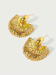 Glisma Brincos femininos, sofisticados/clássicos/elegantes, banhados a ouro 18K, sensuais/vintage, para mãe/mulher/menina, verão/praia/baile/festa, em camadas/com pedras preciosas/com miçangas/com cristais - Cor - Ver 2