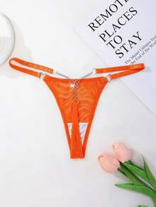 MidnightGlam Women's Solid Color Chain Splice Minimalist Sexy G-String, Rave, Lingerie For Women,Sexy,Valentine's Day,Wedding - Orange - View 2