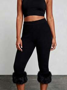 Zyxie High Waist Slim Fit Casual Frayed Hem Pants - Black - View 5