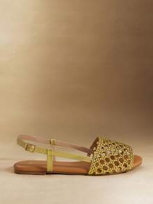 Rosivie Women's Buckle Design Casual Fashionable Flat Sandals - Gold - View 2