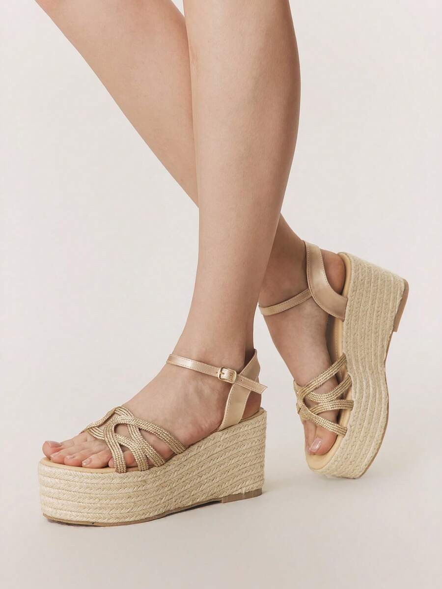 Styleloop Sandalias de plataforma y cuña para mujer - Oro rosa - Ver 1