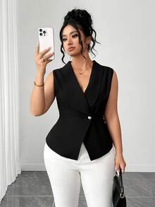 Elenzga Áo blazer mỏng dáng rộng dành cho nữ cỡ lớn - màu đen - Xem 3