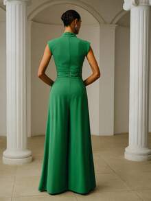 ZEYLAH Elegante mono de pierna ancha con pliegues, primavera/verano - Verde - Ver 3