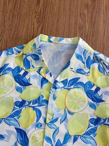 SWAVVY Men's Fashionable Printed Short Sleeve Shirt, Spring/Summer - Yellow - View 6