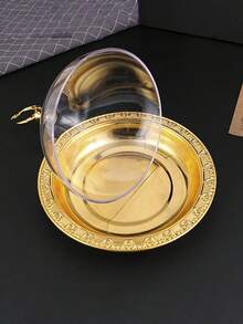 2个装和1个装斋月吉祥金属托盘，开斋节吉祥亚克力盖甜点盘，适合节日派对和开斋节庆祝活动 - 金色 - 查看 3