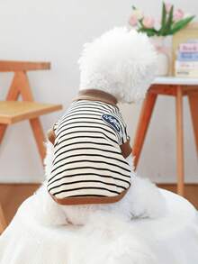 PETCIRCLE 宠物服装 1 件装，适用于犬猫，可爱时尚，适合小型犬幼犬，舒适复古无袖设计，咖啡条纹 - 彩色 - 查看 3