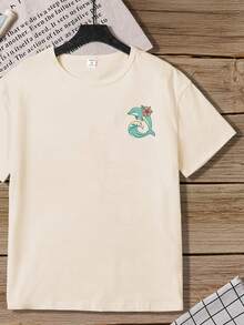 少女海豚印花短袖上衣，休闲舒适，适合春夏穿着，时尚沙滩装，适合户外活动、野餐、街头摄影、居家、上学、节日庆典，也是馈赠佳品。 - 白色 - 查看 3