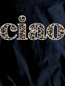 Glissea 女士豹纹字母图案休闲百搭日常短袖T恤 - 藏蓝色 - 查看 5