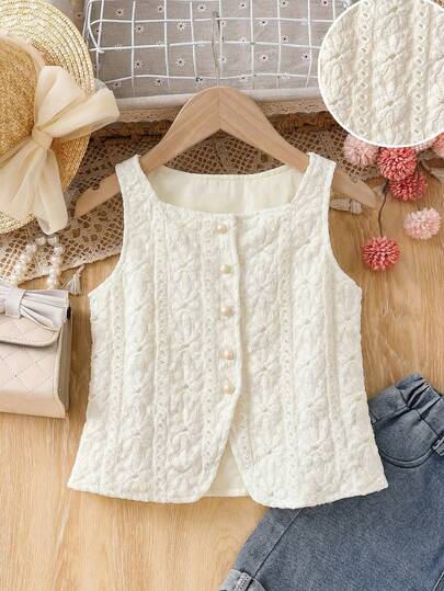 SHEIN Young Girl Woven Solid Color Textured Sleeveless Shirt