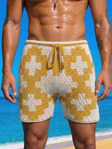 Manfinity Swimmode Men's Drawstring Waist Geometric Print Casual Versatile Daily Wear Shorts - Multicolor - View 1