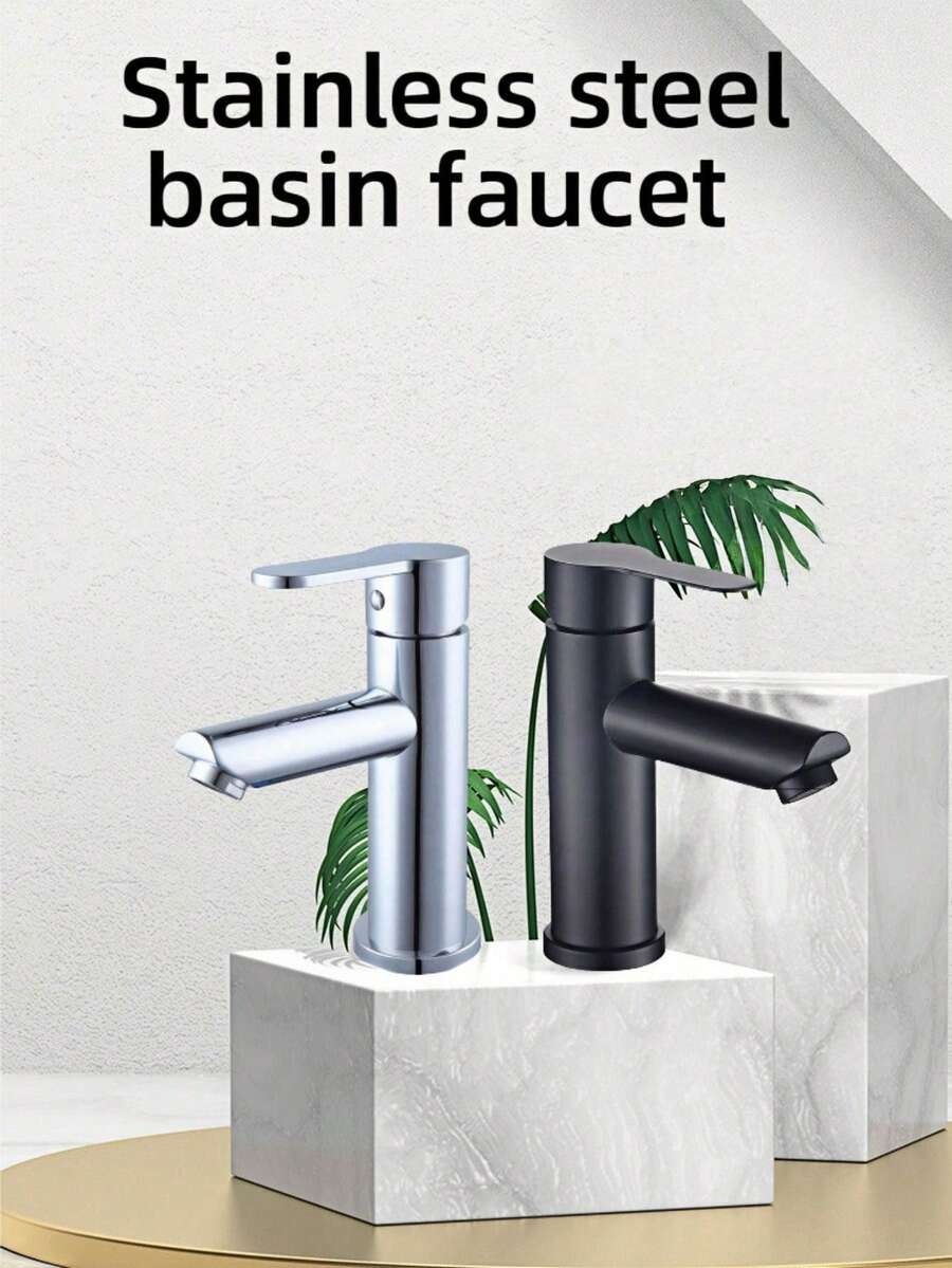 1pc Stainless Steel Bathroom Sink Faucet Single Hole Single Handle Cold And Hot Mixed Washbasin Faucet Countertop Installation (1Hole ) Plating Bathroom Accessories Bathroom Tools - Multicolor - View 1