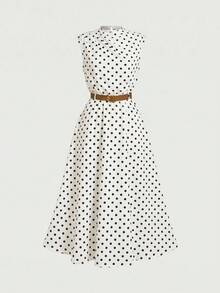 SHEIN Girlism Đầm không tay màu kaki trơn thanh lịch (có thắt lưng) thích hợp đi làm, mùa tựu trường. - Nhiều màu - Xem 3