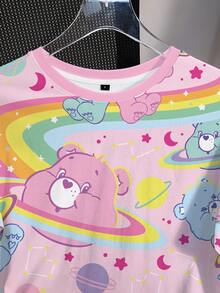 SHEIN X Care Bears Women's Cartoon Print Round Neck Short Sleeve Casual Versatile T-Shirt - White - View 5