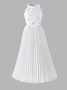 Vestido de fiesta largo con estampado floral 3D y escote halter elegante para niñas en color blanco - Blanco - Ver 6