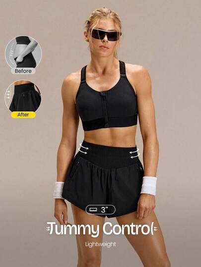 GLOWMODE 3英寸 VitalSwift Miles Ahead 轻盈速干弹力抑菌无缝翻折腰带短裤，适合训练、网球、跑步、健身等运动。