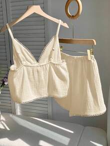 Comfortcana Women's Beige Top And Shorts Casual 2 Pieces Set, Spring/Summer - Beige - View 2