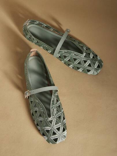 Rosivie Elegant Hollow-Out Flat Shoes For Women, Fashion & Comfortable, French Square Toe Graceful Flats Valentine's Day