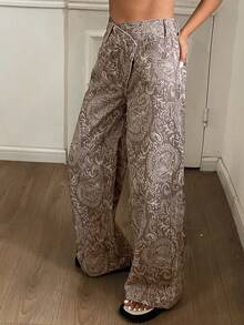 DAZY Quần jeans ống đứng cạp thấp in họa tiết hạt điều dành cho nữ - màu nâu - Xem 4