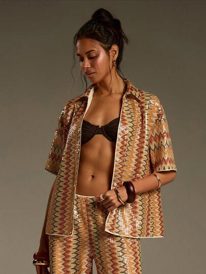 Athîral Women's Summer Casual Sequin Striped Shirt