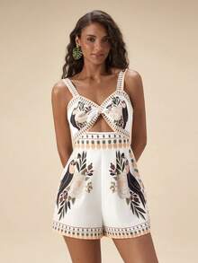 Travachic Ananasmönstrad rygglös linnesparkdräkt för kvinnor, semester - Multifärgad - Visa 1