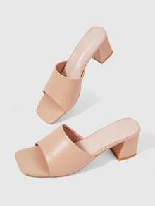 Sleekvia Women's Square Toe Elegant Commuting Fashion High Heel Sandals - Apricot - View 2