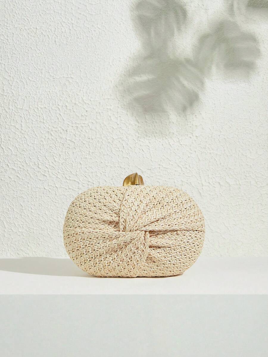 SHECARRY Túi cầm tay nữ, túi cói thời trang cho kỳ nghỉ. - Màu be - Xem 1