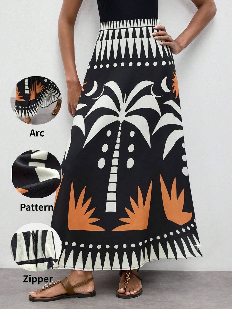 Maija 女士全印花高腰休闲度假半身裙 - 彩色 - 查看 1