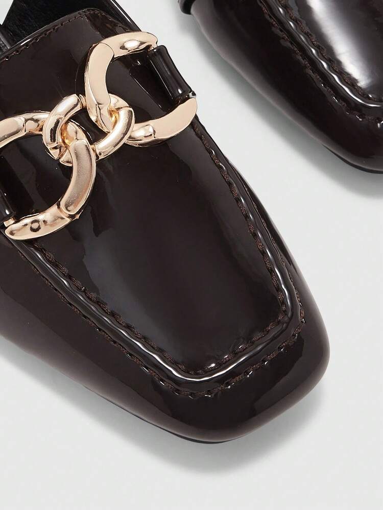 CUCCOO BIZCHIC Women Shoes Square Heel Metal Buckle Brown Mirror Fashion Simple Women's High Heel Shoes Back Belt Shoes Vacation Wear Versatile Commuter Wear Old Money Style Wear