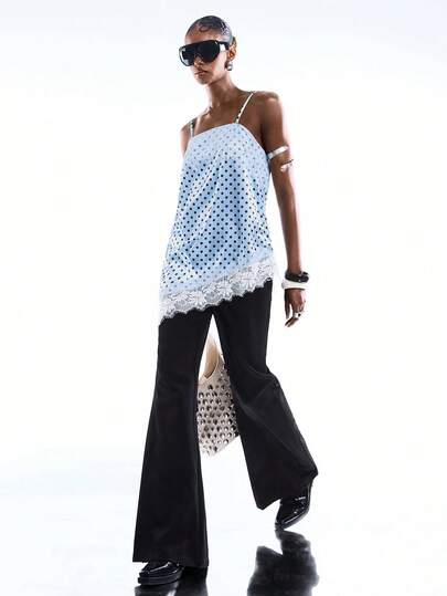 LYSMO Women's Polka Dot Lace Patchwork Casual Versatile Date Night Camisole Top