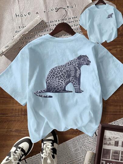 EMERY ROSE Camiseta de manga corta de cuello redondo con estampado animal, de uso casual y versátil para uso diario