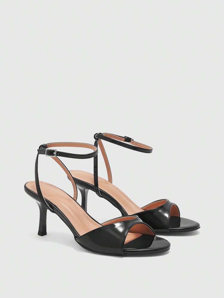 CUCCOO BIZCHIC Women Shoes Women's New Simple Fashion Medium High Heel Color Scheme Paint Heel Thin Square Heel Cross Ankle Strap Round Toe Strap Sexy Versatile Commuter Mirror PU Material Festival Spring Summer Four Seasons Workplace Festival Party Dating Street Fashion Classic Sandals Elegant Temperament Women's Shoes Spring Shoes Summer Shoes