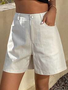 DAZY Quần short nữ dáng suông, màu trơn, thêu hoa, có túi, kiểu dáng thường ngày, thích hợp cho kỳ nghỉ hè. - trắng - Xem 6