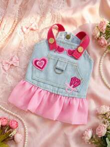 PETSIN 1pc Cat/Dog Universal Clothes, Cool Girl Fashion Blue Dress With Straps, Spring And Summer Pet Dress - Blue - View 1