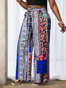 Mistrie 性感度假风印花露背系带连衣裙，饰有流苏和精美设计细节 - 彩色 - 查看 3