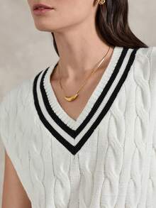 Briarwyn Summer Women's Striped V-Neck Cable Knit Sweater  Pattern Casual Knit Vest, Preppy Style ,Old Money Style,Summer Clothes - Beige - View 8