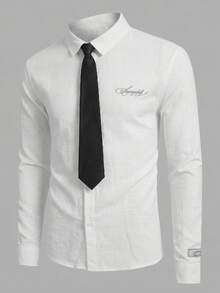 SWAVVY 男士时尚字母刺绣长袖衬衫配领带 - 白色 - 查看 3