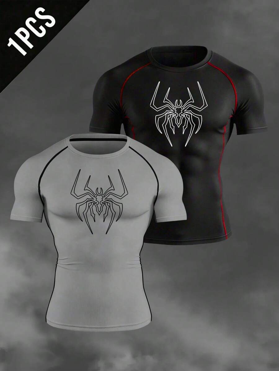 Manfinity Sport Corelite Áo thun thể thao tay ngắn raglan in hình nhện dành cho nam - màu đen - Xem 1