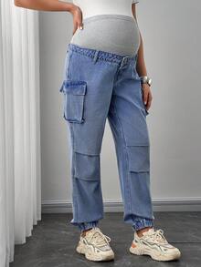 SHEIN Maternity Casual Loose Denim Jeans Without Stretch - Medium Wash - View 4