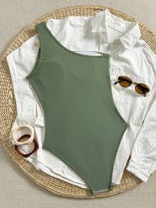 Swim Vcay Sexy One-Piece Swimsuit For Women, Shell & Starfish Decor, Bodycon Beach Holiday Swimwear - Army Green - View 7